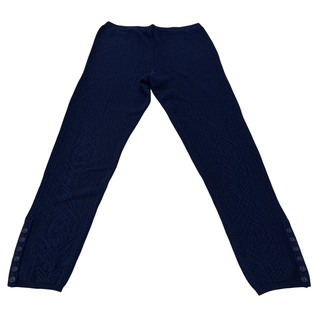 ANTHROPOLOGIE Sleeping On Snow 100% Wool Cable Knit Leggings Navy XL NWT $98